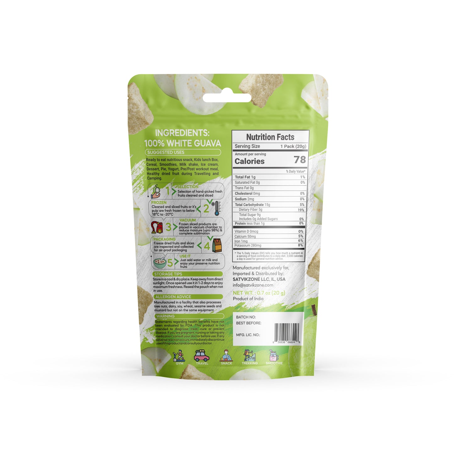 Freeze Dried White Guava, 100% Natural, Ready-to-Eat Fruit Snack, Vegan, Non GMO, No added Sugars