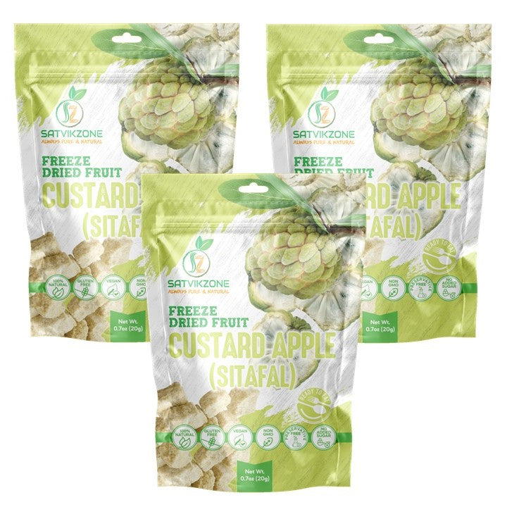 Freeze Dried Custard Apple (Sitafal), 100% Natural, Ready-to-Eat Fruit Snack, Vegan, Non GMO, No added Sugars