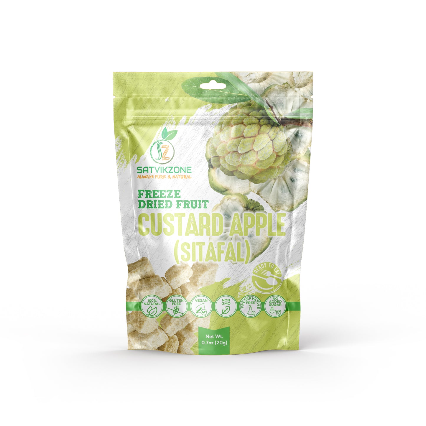 Freeze Dried Custard Apple (Sitafal), 100% Natural, Ready-to-Eat Fruit Snack, Vegan, Non GMO, No added Sugars