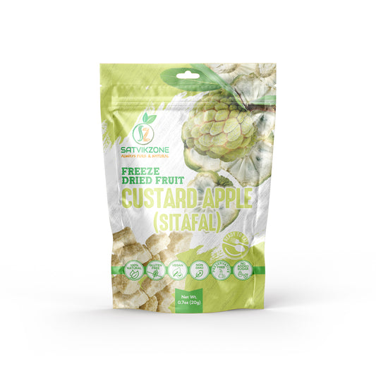 Freeze Dried Custard Apple (Sitafal), 100% Natural, Ready-to-Eat Fruit Snack, Vegan, Non GMO, No added Sugars