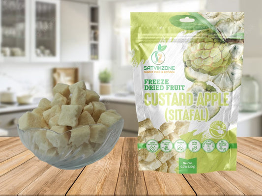 Freeze Dried Custard Apple (Sitafal), 100% Natural, Ready-to-Eat Fruit Snack, Vegan, Non GMO, No added Sugars