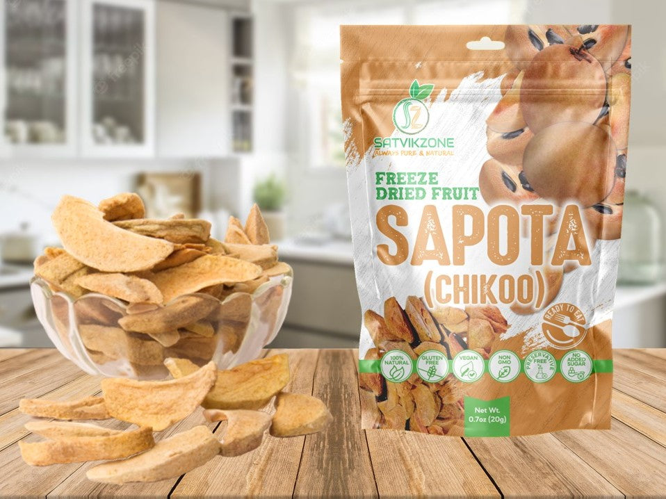 Freeze Dried Sapota (Chikko), 100% Natural, Ready-to-Eat Fruit Snack, Vegan, Non GMO, No added Sugars